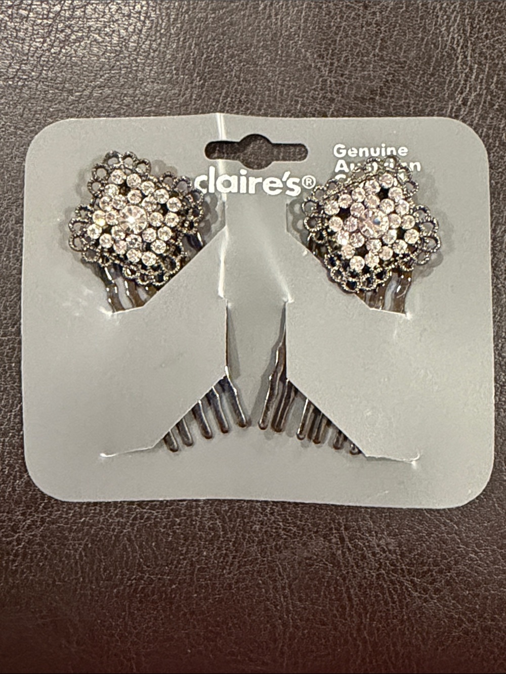Claire's Silver Austrian Crystal Floral Hair Combs - Set of 2 Y2K Deadstock